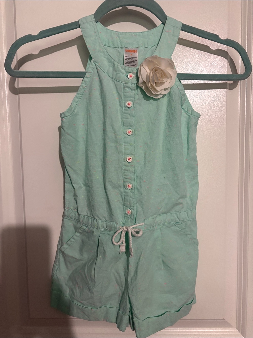 Gymboree Girl's Mint Green Sleeveless Romper with Flower Accent